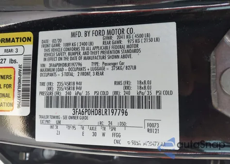 2020 Ford Fusion Se from USA, damaged, VIN 3FA6P0HD8LR197796